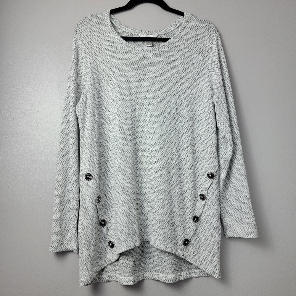 Christopher&Banks Gray Soft Waffle Tunic Pullover Sweater Long Sleeve Buttons L